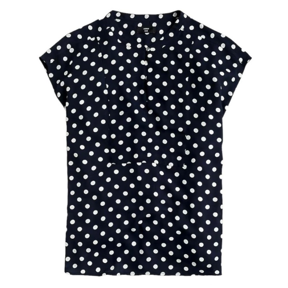 J. Crew Drapey cap-sleeve top in polka dot Navy and White L NWT